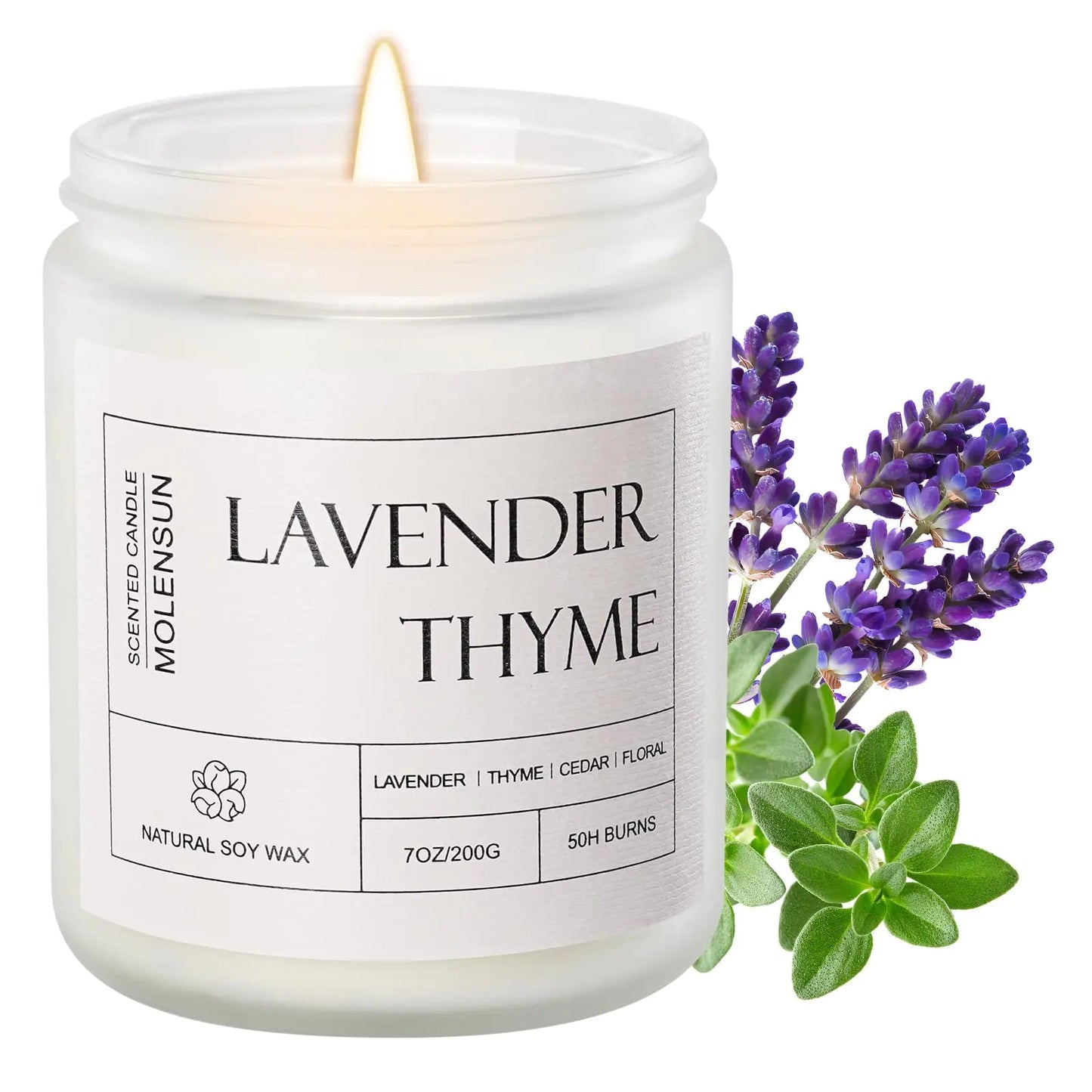 50 - Hour Serenity: Lavender Thyme. Pure Soy Wax. Instant stress relief. Elegance and aromatherapy for your home. - Milo Hub 56
