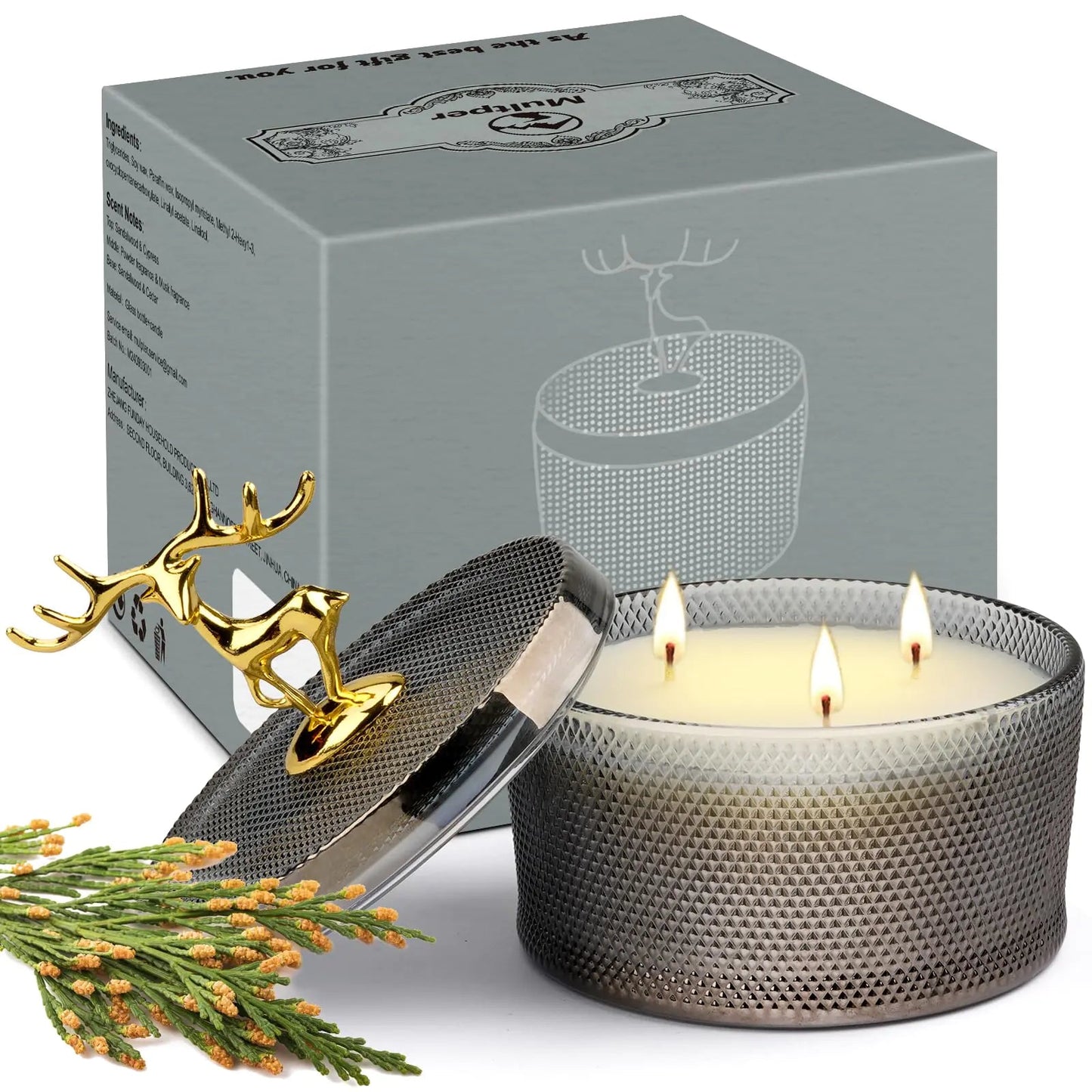 Scented Candles. 10.58 oz 3 Wick Natural Soy Wax Sandalwood Candle for Home Scented Aromatherapy Candle for Women Men 50 Hours Long Lasting Highly Scented Candle Valentines Day Gift - Milo Hub 56