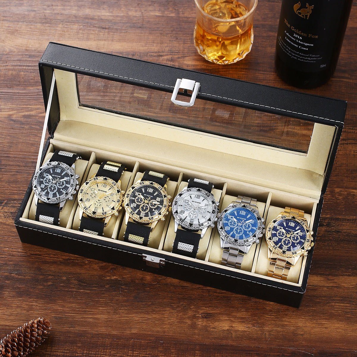 Six - Piece Boxed Watch Men's Steel Band Fashion Party Dress Watch Men's Gift - Milo Hub 56