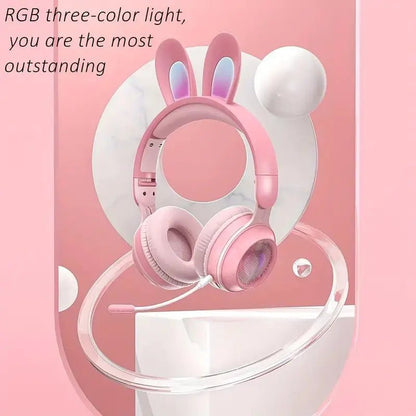 Cute Rabbit Wireless Headphones with RGB LED for Kids - Milo Hub 56