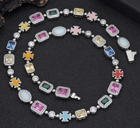 Gold - Plated Hip - Hop Gemstone Necklace - Milo Hub 56