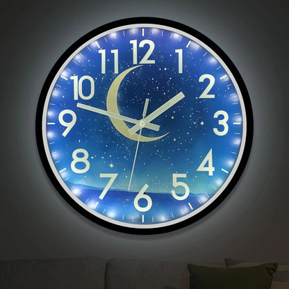 JoFomp Glow in The Dark Wall Clocks Battery Operated 12 Inch Blue Moon Silent Wall Clock Non Ticking LED Sound Control Light Up Wall Clock for Bedroom Night Light Wall Clocks for Living Room Decor - Milo Hub 56