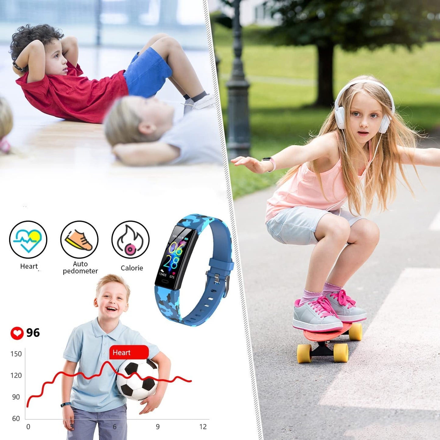 Kids Watch Fitness Tracker, Fitness Watches for Kids, Activity Tracker with Pedometers, Stopwatch, IP68 Waterproof, 11 Sport Modes Smart Watch for Kids Age 6 - 16 Years Old(A) - Milo Hub 56