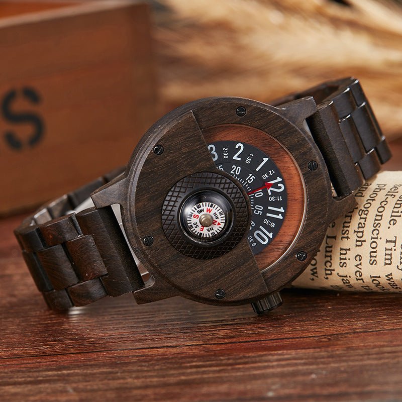 Multifunctional Compass Wooden Watch Outdoor Sport Watch for Men Women Students(E) - Milo Hub 56