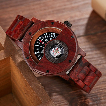 Multifunctional Compass Wooden Watch Outdoor Sport Watch for Men Women Students(E) - Milo Hub 56