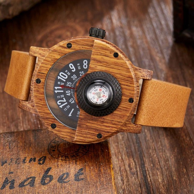 Multifunctional Compass Wooden Watch Outdoor Sport Watch for Men Women Students(E) - Milo Hub 56