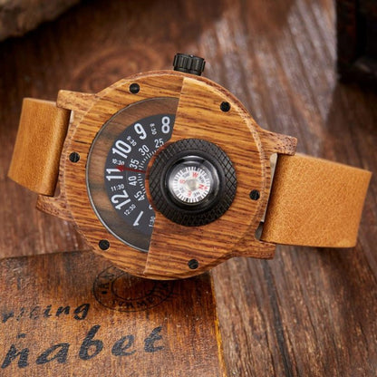 Multifunctional Compass Wooden Watch Outdoor Sport Watch for Men Women Students(E) - Milo Hub 56
