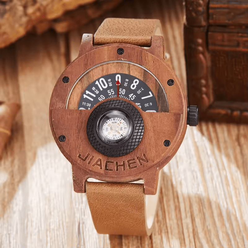 Multifunctional Compass Wooden Watch Outdoor Sport Watch for Men Women Students(E) - Milo Hub 56