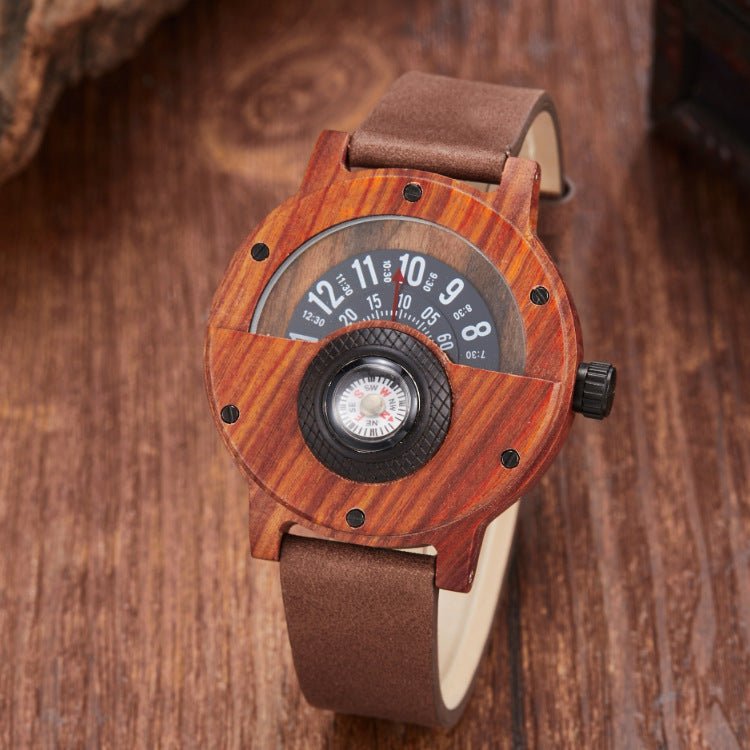 Multifunctional Compass Wooden Watch Outdoor Sport Watch for Men Women Students(E) - Milo Hub 56