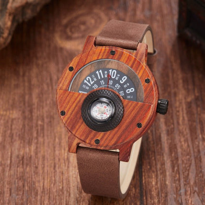 Multifunctional Compass Wooden Watch Outdoor Sport Watch for Men Women Students(E) - Milo Hub 56