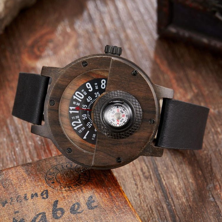 Multifunctional Compass Wooden Watch Outdoor Sport Watch for Men Women Students(E) - Milo Hub 56