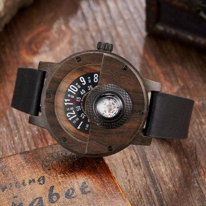 Multifunctional Compass Wooden Watch Outdoor Sport Watch for Men Women Students(E) - Milo Hub 56