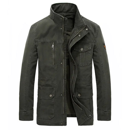 Men's Casual Mid-Length Cotton Jacket for Spring/Fall
