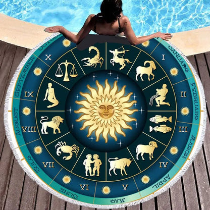 Printed Round Beach Towel with Tassels (1 Piece) - Milo Hub 56