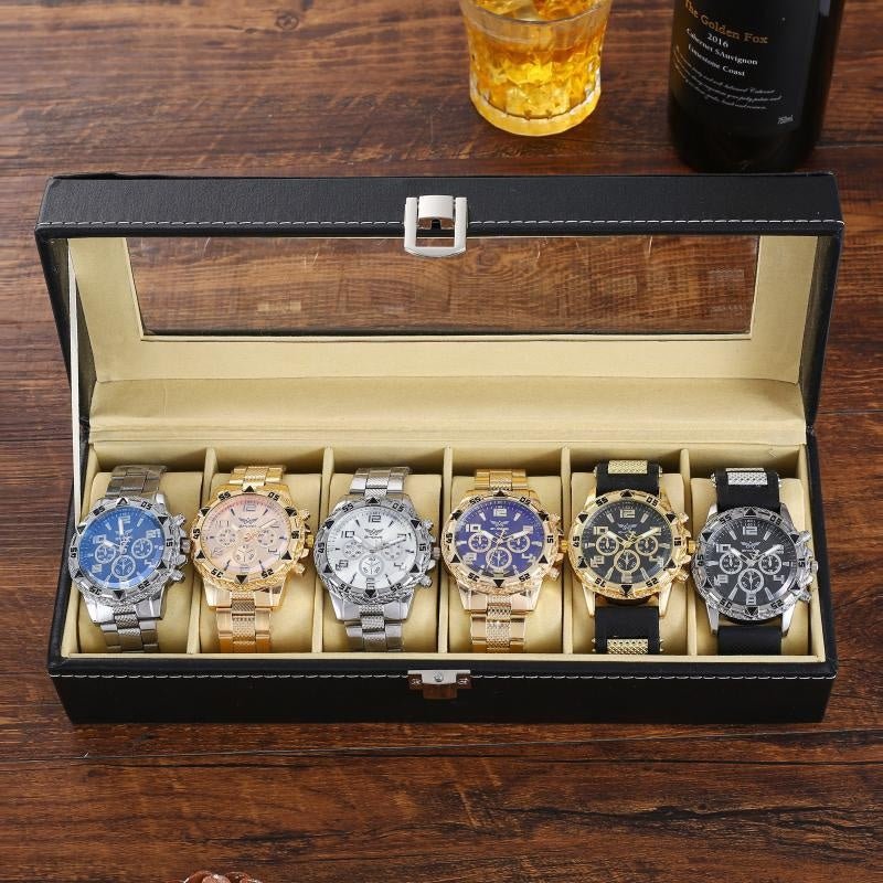 Six - Piece Boxed Watch Men's Steel Band Fashion Party Dress Watch Men's Gift - Milo Hub 56
