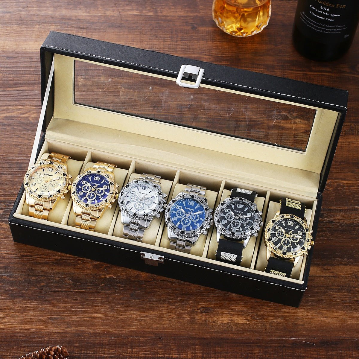 Six - Piece Boxed Watch Men's Steel Band Fashion Party Dress Watch Men's Gift - Milo Hub 56