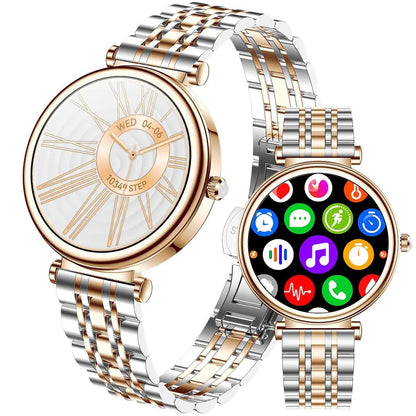 Smart Watch for Women 1.27" Color Screen Waterproof Fitness Activity Tracker Rose Gold Womens Smart Watch with Heart Rate Sleep Monitor for Android and iOS (Two - Tone Rose Gold Steel RT - i109) - Milo Hub 56